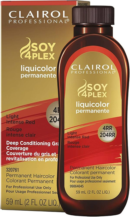 Clairol Professional Soy4plex Liquicolor Permanent Hair color, Light Intense Red 4RR/204RR, 2 Oz