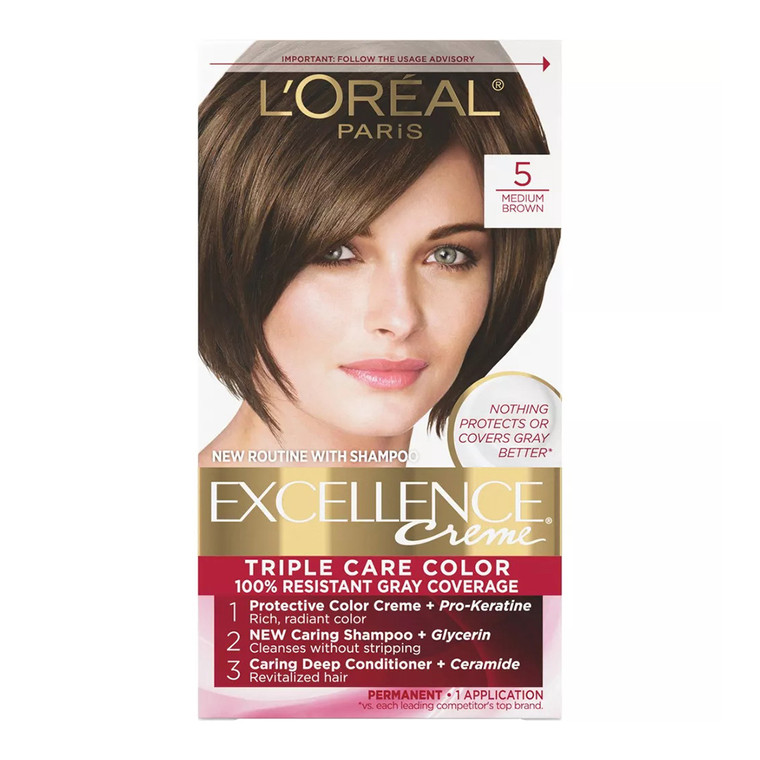 Loreal Excellence Triple Protection Hair Color Creme, 5 Medium Brown, 1 Ea