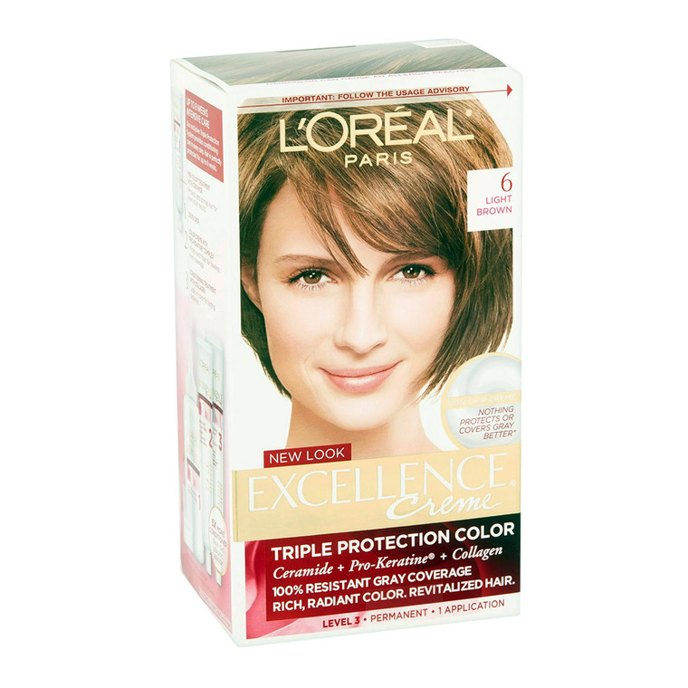 Loreal Excellence Triple Protection Hair Color Creme, #6 Light Brown - 1 Ea