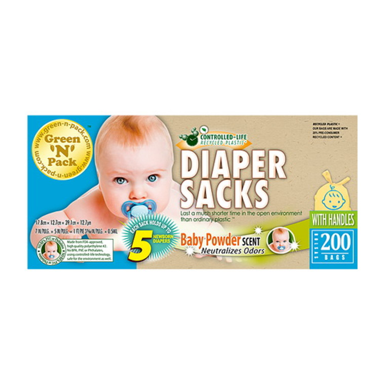 Eco-Friendly Green N Pack Disposable Diaper Sacks Scented With Baby Powder, 200 Ea