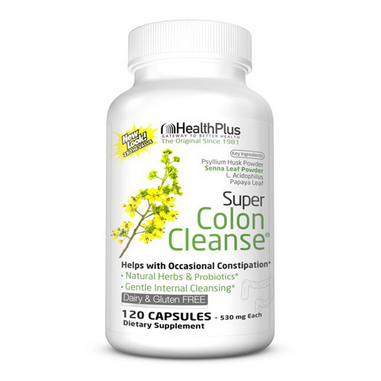 Super Colon Cleanse Dietary Fiber Supplement Capsules By Health Plus - 120 Ea