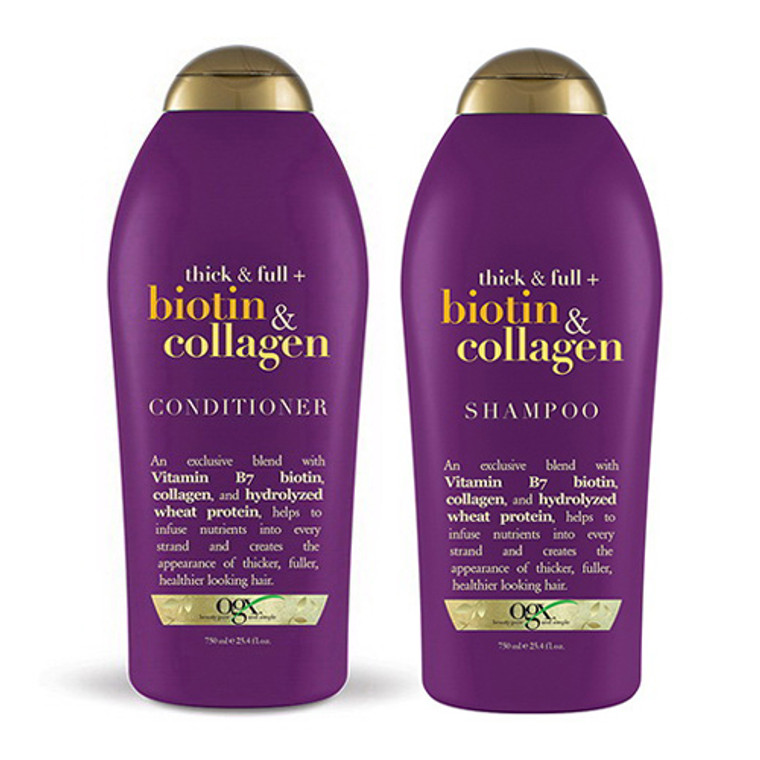 Ogx Thick and Full Plus Biotin and Collagen Hair Conditioner and Shampoo 25.4 Oz, Set Of 2