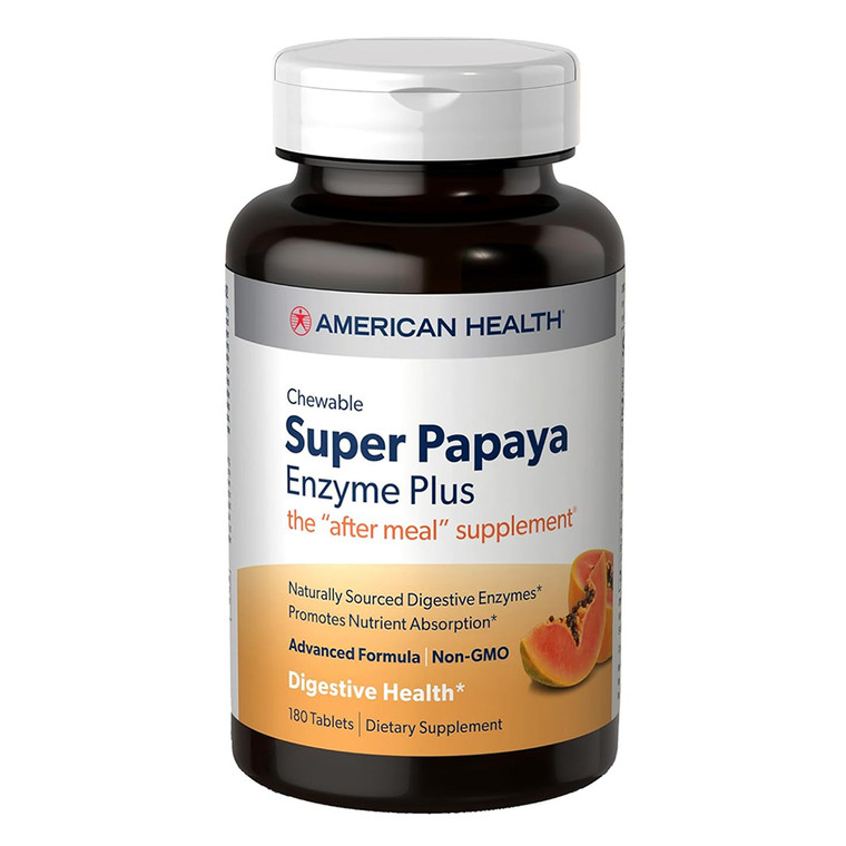 American Health Super Papaya Enzyme Plus High Potency Chewable Tablets Support Digestive Health 180Ea