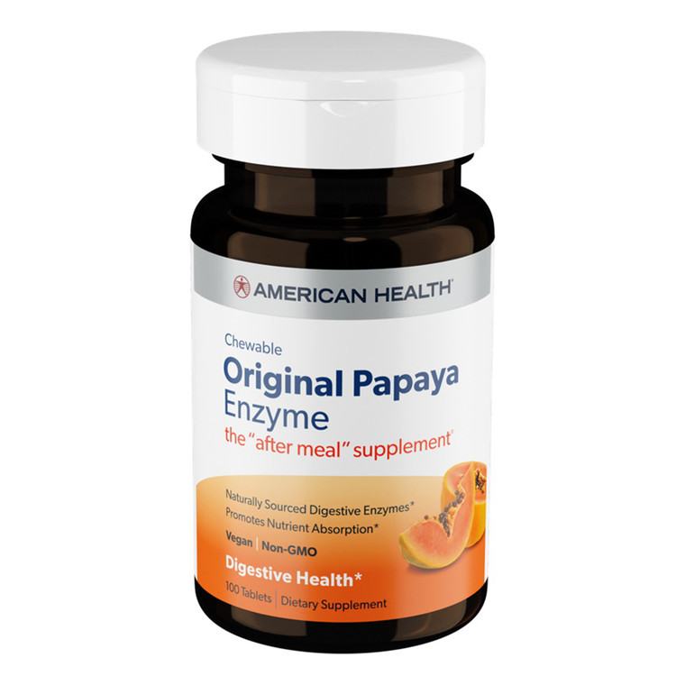 American Health Original Papaya Enzyme Chewable Tablets Support Digestive Health 100Ea