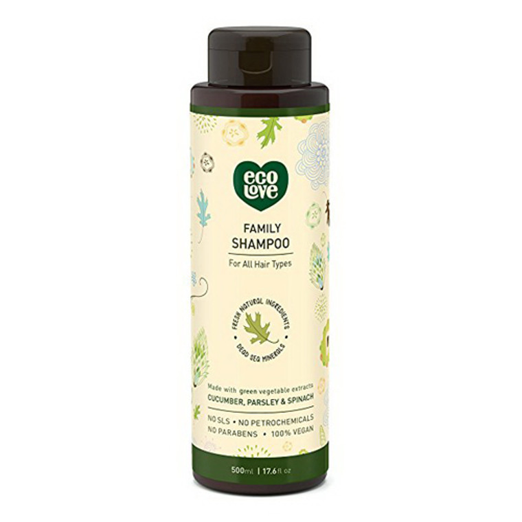 Ecolove Pure Vegan Family Hair Shampoo For All Types of Hair With Dead Sea Water, 17.6 Oz