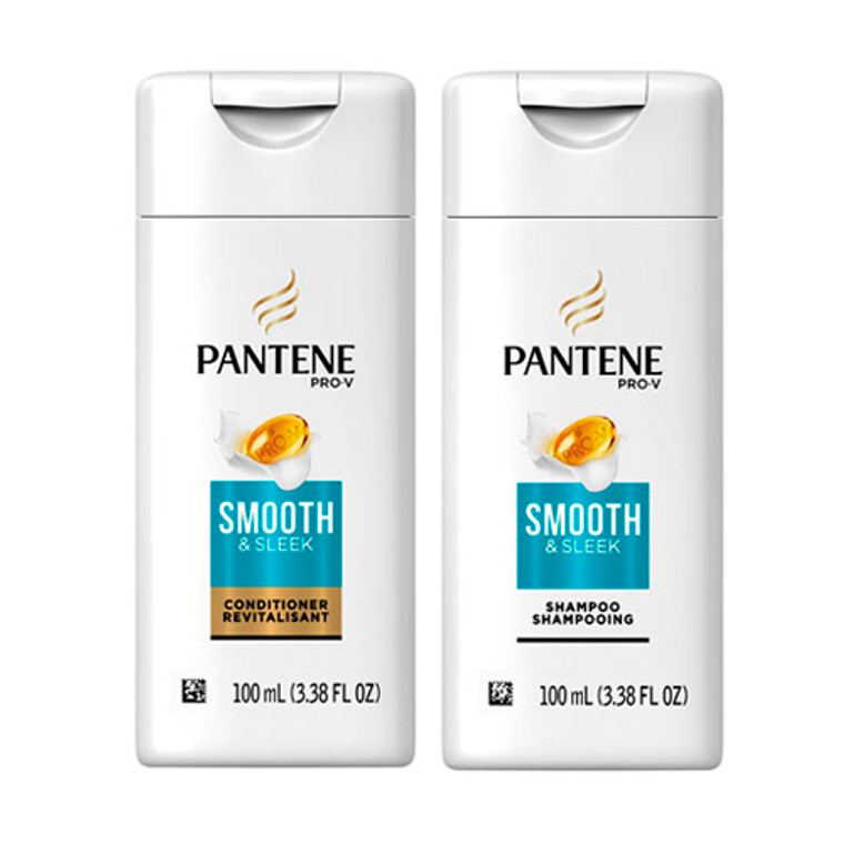 Pantene Pro V Smooth and Sleek Anti Frizz Hair Hair Conditioner and Shampoo with Argan Oil 3.38 Oz, Set Of 2