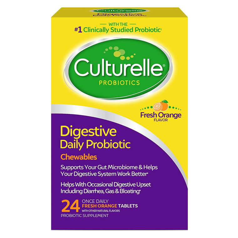 Culturelle Digestive Daily Probiotic Chewables for Gut Health and Immune Support Fresh Orange Flavor 24Ea
