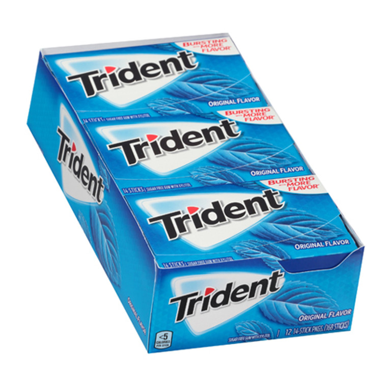 Trident Sugarless Chewing Gum Val-U-Pak Original, 12x14 Sticks