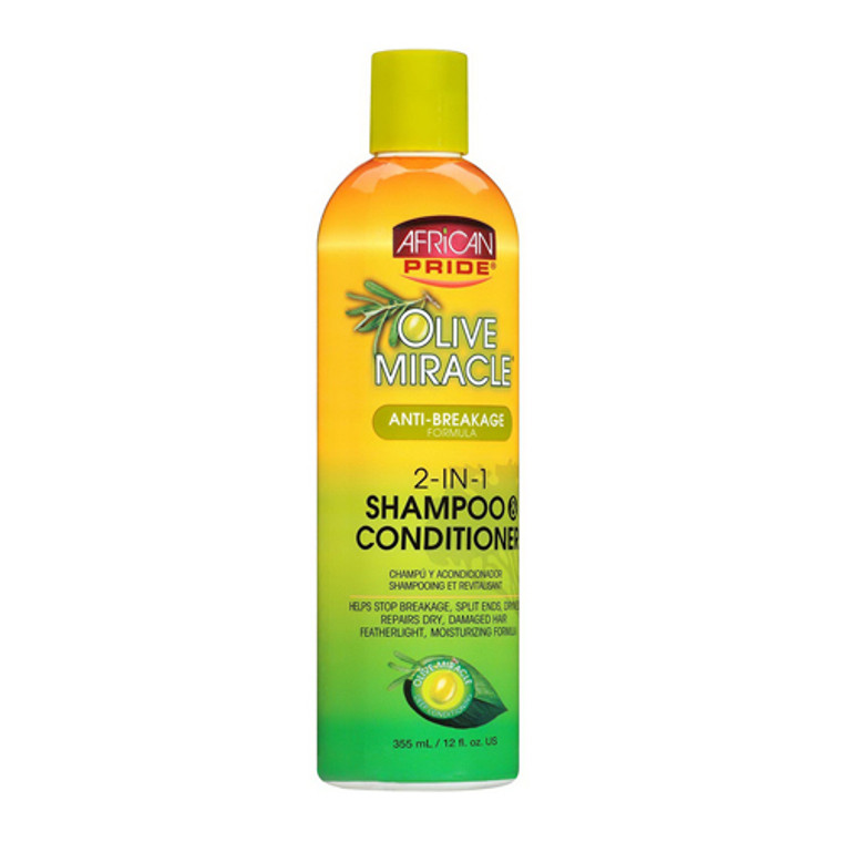 African Pride Olive Miracle Anti breakage 2 In 1 Hair Shampoo And Conditioner, 12 Oz