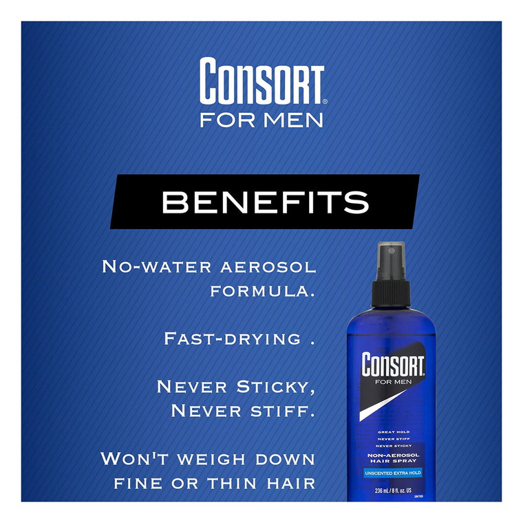 Consort For Men Hair Spray, Extra Hold, Unscented, NonAerosol, 8 Oz