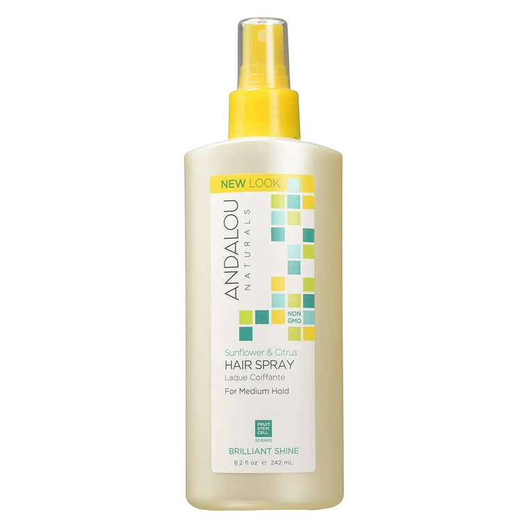 Andalou Naturals Brilliant Shine Sunflower and Citrus Hair Spray Medium Hold for Healthy Hair 8.2Oz (242ml)