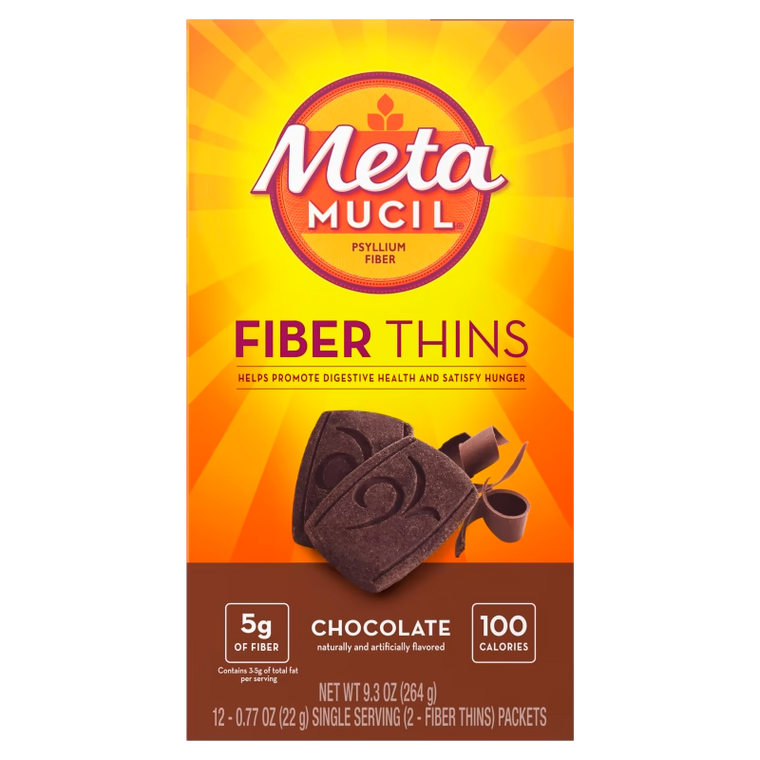 Metamucil 100% Natural Psyllium Husk Fiber Thins, Chocolate, 12 Ea
