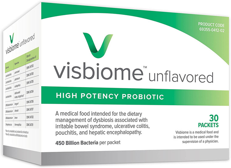 Visbiome Unflavored High Potency Probiotic 450 Billion Bacteria Powder packets, 30 Ea