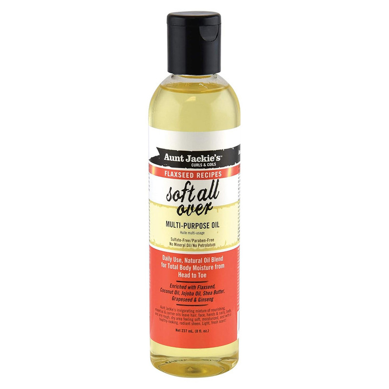 Aunt Jackies Curls and Coils Soft All Over Multi-Purpose Oil Hydration and Shine for Hair and Body 8Oz (237ml)