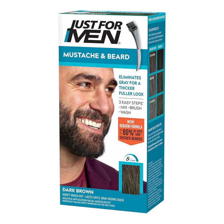 Just For Men Brush In Mustache Beard and Sideburns M45 Dark Brown Kit 1Ea