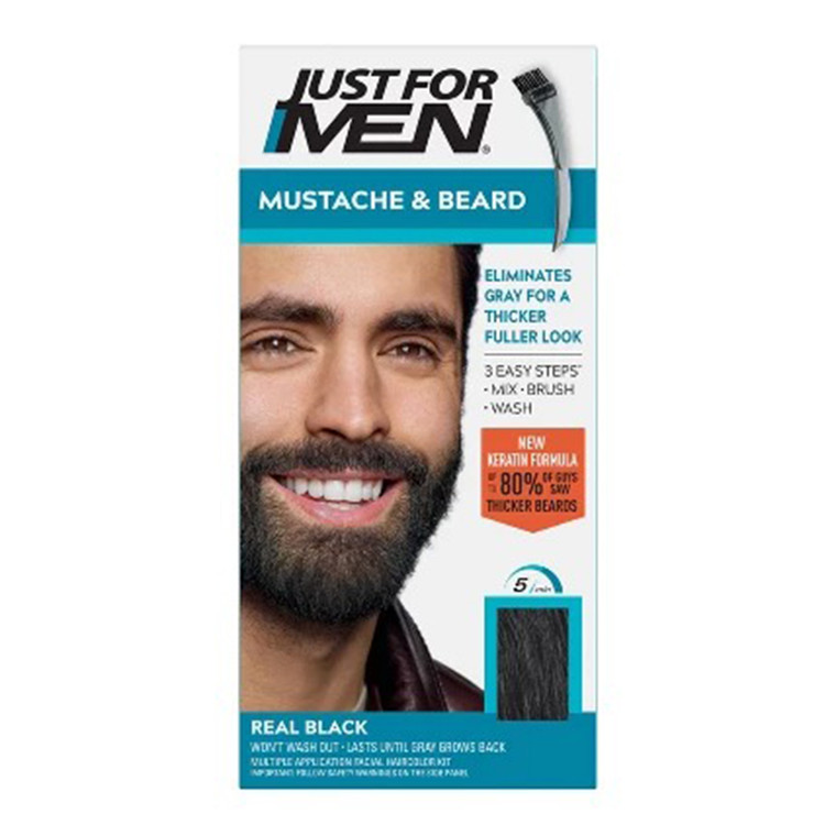 Just For Men Brush In Mustache and Beard M56 Natural Real Black Kit for All Hair Types 1Ea