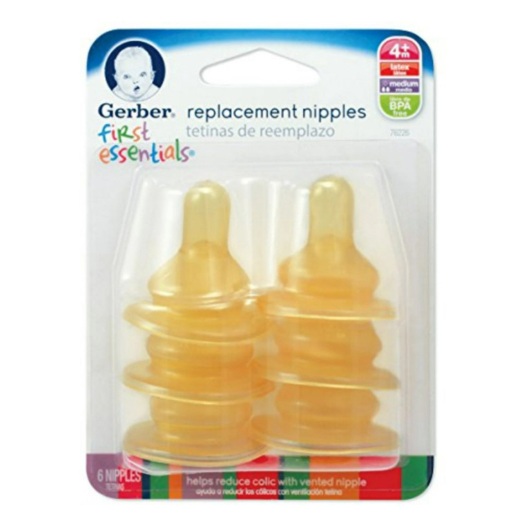 Gerber First Essentials Medium Flow Latex Nipples - 6 Ea