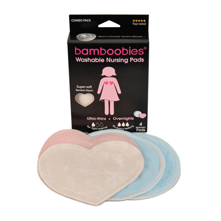 Bamboobies Washable Nursing Pads Combo Pack, Ultra Thins Plus Overnight, 4 Ea