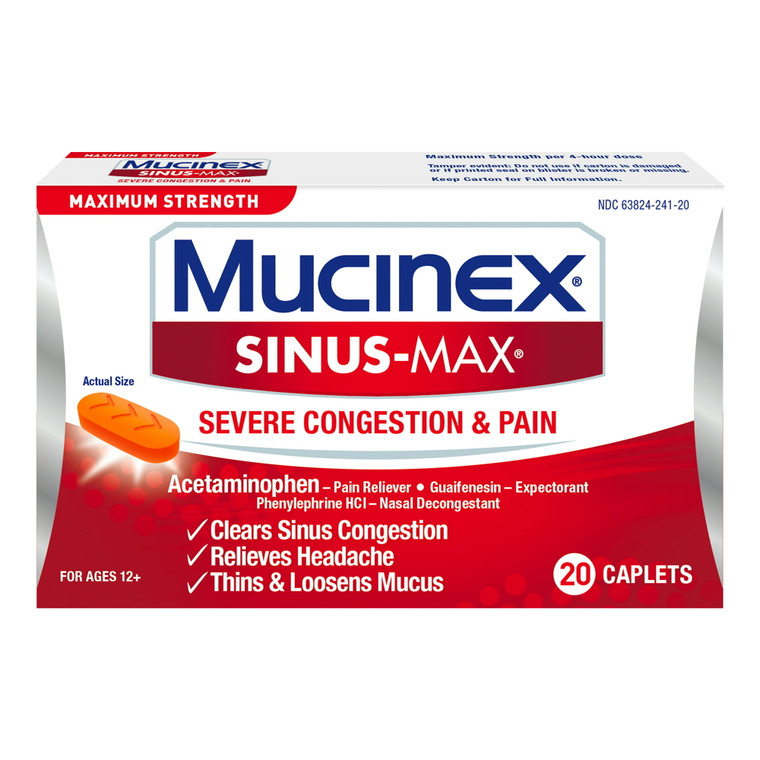 Mucinex Sinus-Max Severe Congestion Relief Caplets, 20 Ea