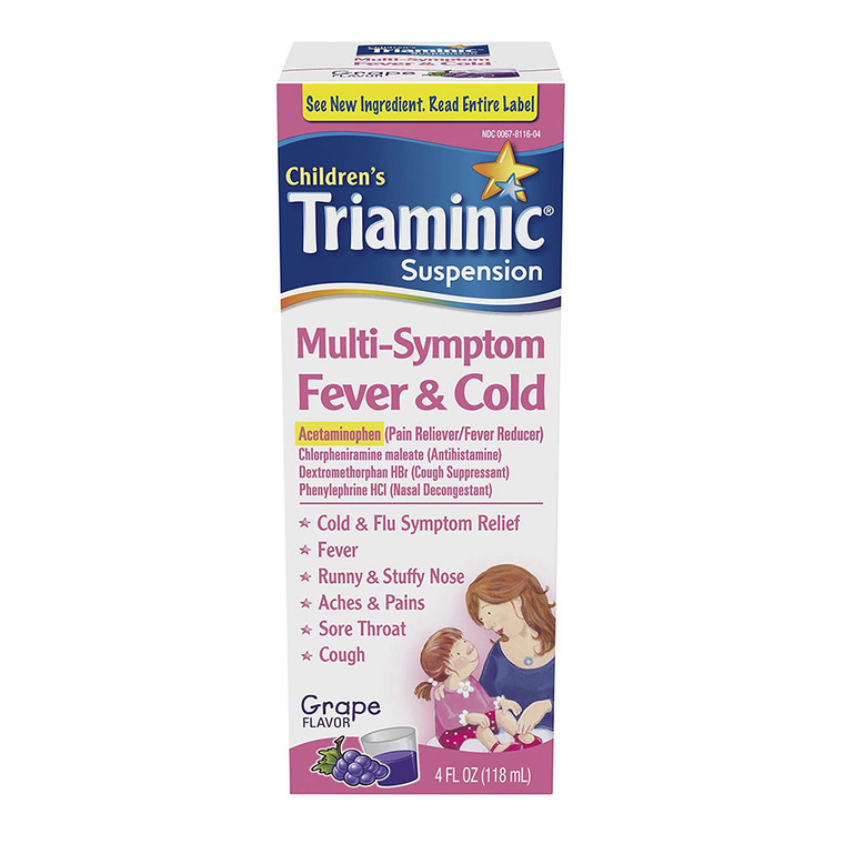 Triaminic Mutli Symptom Fever And Cold Liquid, Grape - 4 Oz