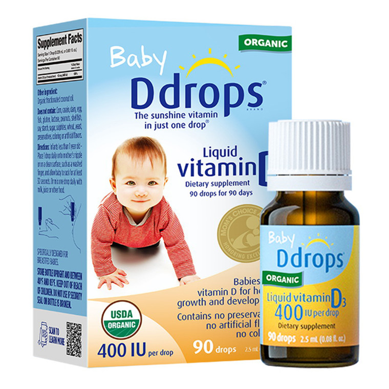Ddrops Liquid Vitamin D3 400 IU Drops for Baby Vitamin Supplements Supports Strong Bones and Teeth 90 Drops 0.08Oz (2.5ml)