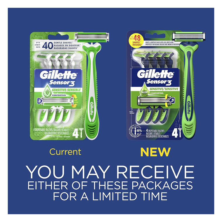 Gillette Sensor 3 Triple-Blade Disposable Razor For Men, 4 Ea