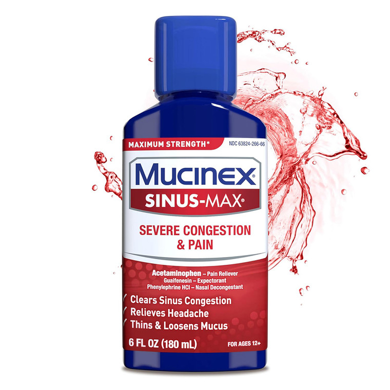 Mucinex Sinus Max Maximum Strength Severe Congestion and Pain Relief Liquid 6Oz (180ml)