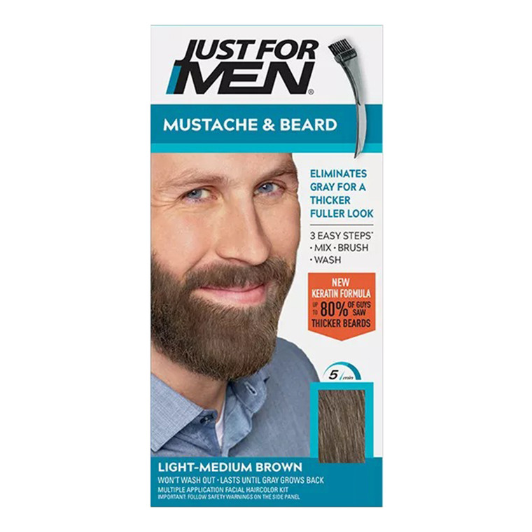 Just For Men Brush In Mustache Beard and Sideburns Light Medium Brown Kit 1Ea