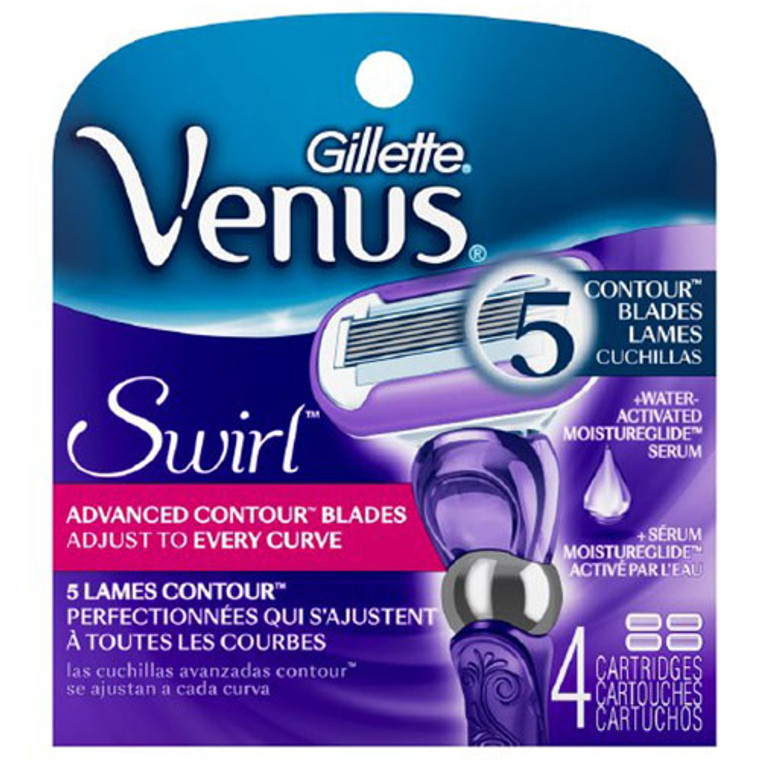 Gillette Venus Swirl Womens Razor Refills, Advanced Contour Blades - 4 Ea