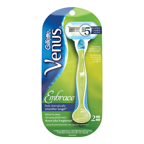 Gillette Venus Embrace Womens Razor With 2 Razor Blade Refills, Green, 1 Ea