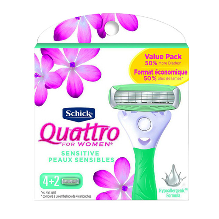 Schick Quattro Sensitive Razor Blade Refills for Women, 6 Ea