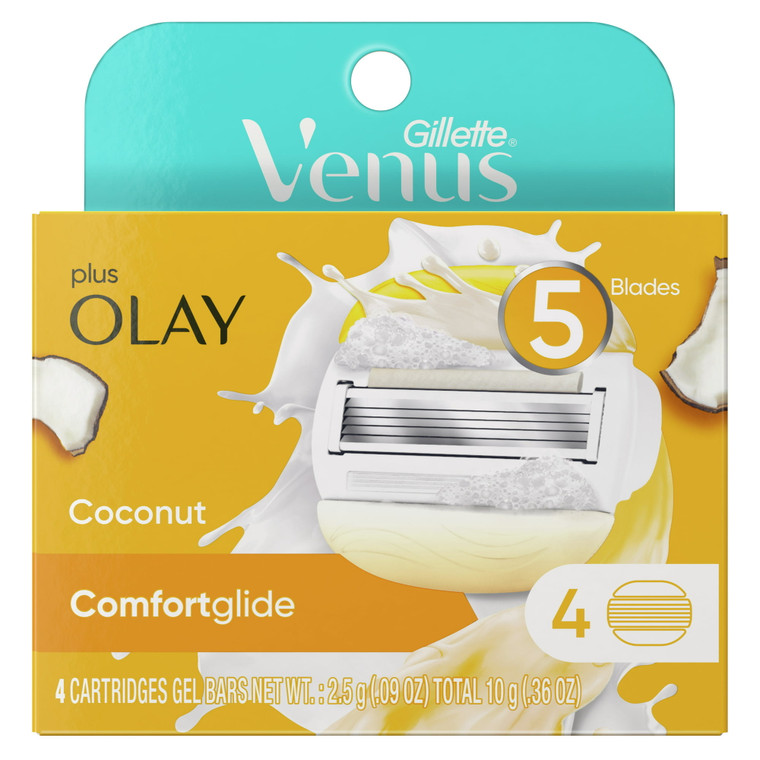 Gillette Venus ComfortGlide Plus Olay Coconut Womens Razor Blade Refills, 4 Ea