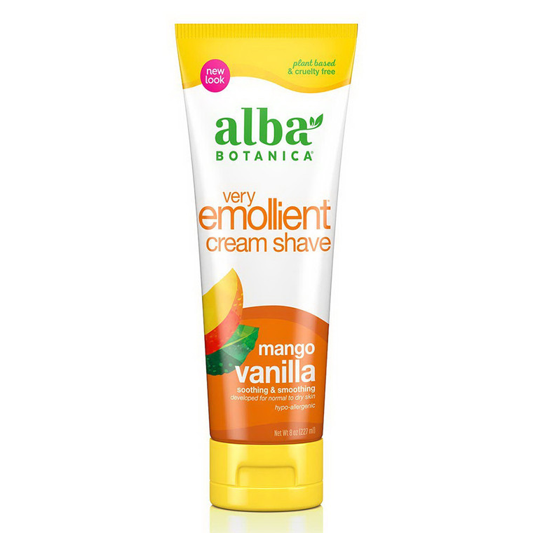 Alba Botanica Emollient Shave Cream Mango Vanilla Soothing and Smoothing Normal to Dry Skin 8Oz (227ml)