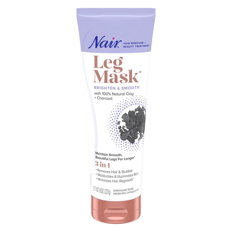 Nair Leg Mask Brighten Formula Hair Remover with Natural Clay and Charcoal 8Oz (227g)