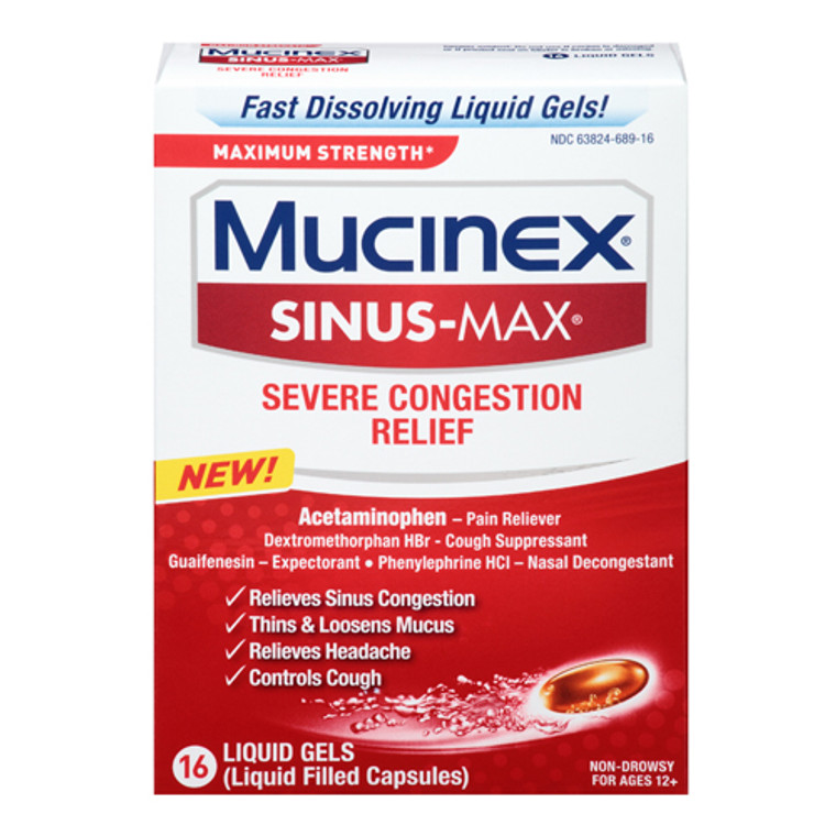 Mucinex Sinus Max Severe Congestion Relief Liquid Gels, 16 Ea