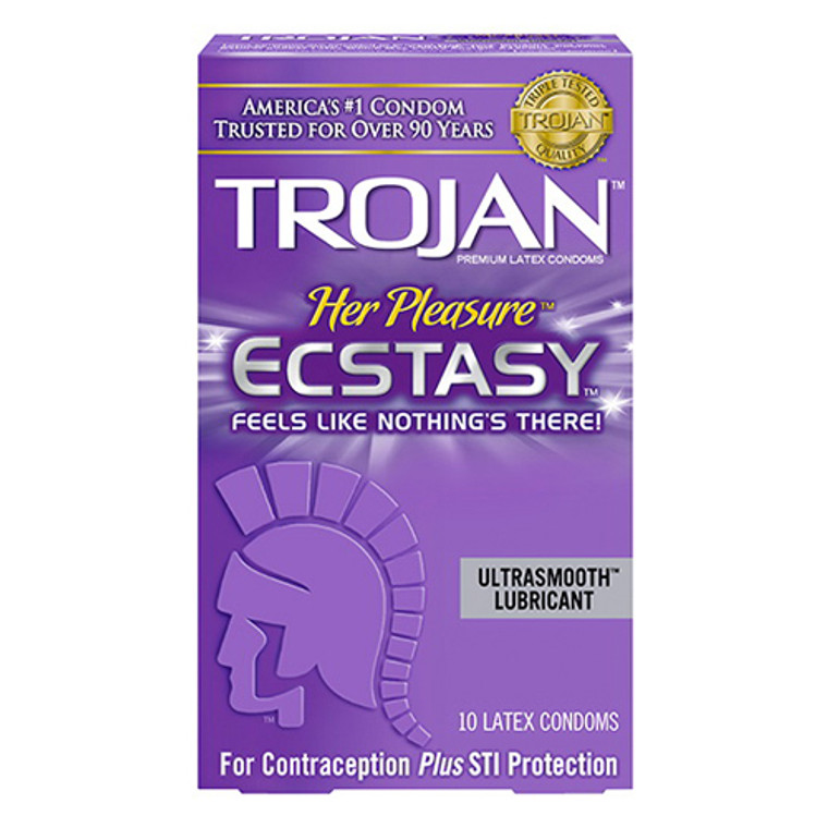 Trojan Her Pleasure Ecstasy Ultrasmooth Lubricant Latex Condoms 10 Ea - 4 Pack