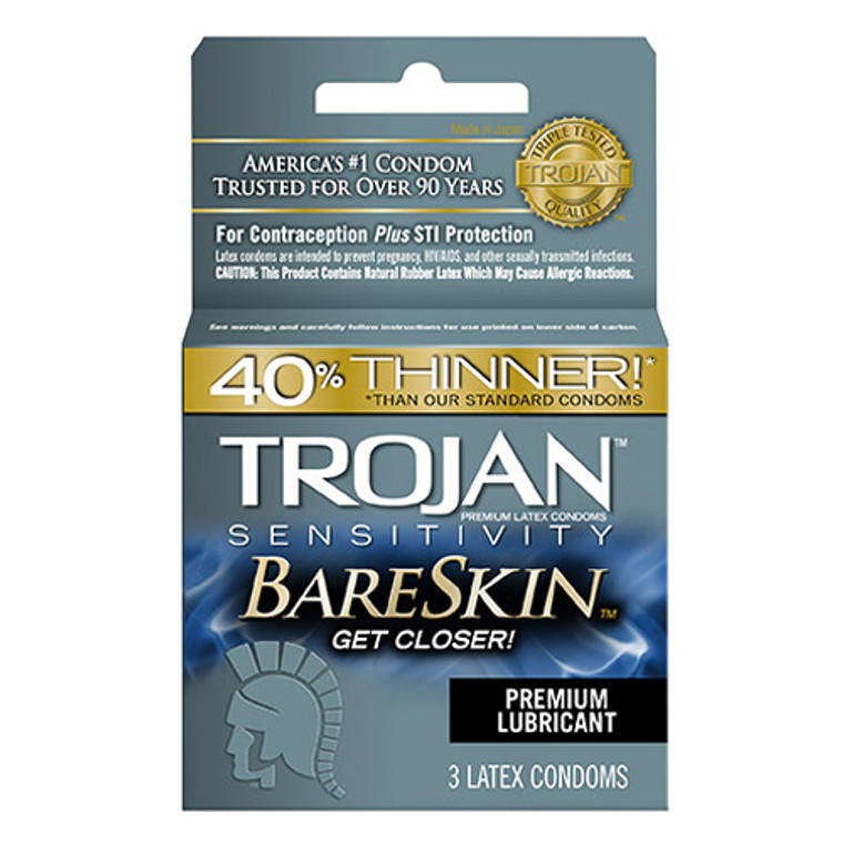 Trojan Sensitivity Bareskin Premium Latex Condoms - 3 Ea