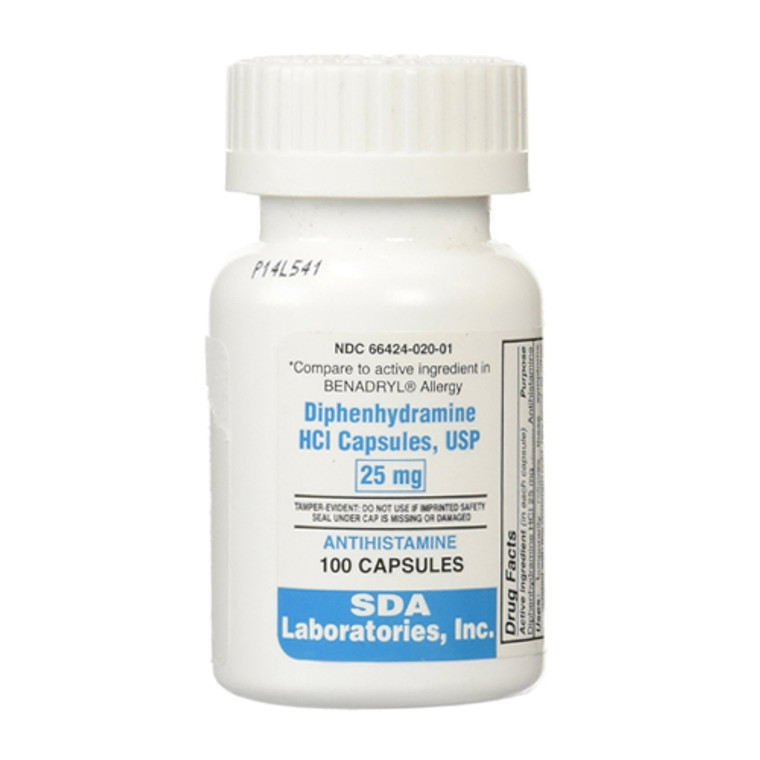 Sda Laboratories Diphenhydramine HCI Capsules USP 25 Mg, 100 Ea