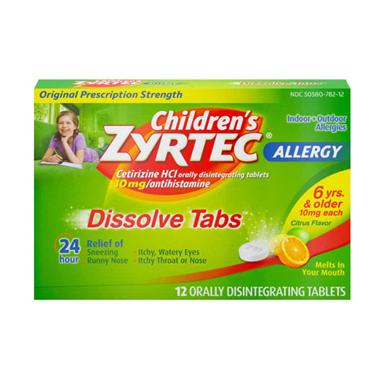 Childrens Zyrtec Allergy Relief Dissolve Tabs, Citrus Flavor, 12 Ea