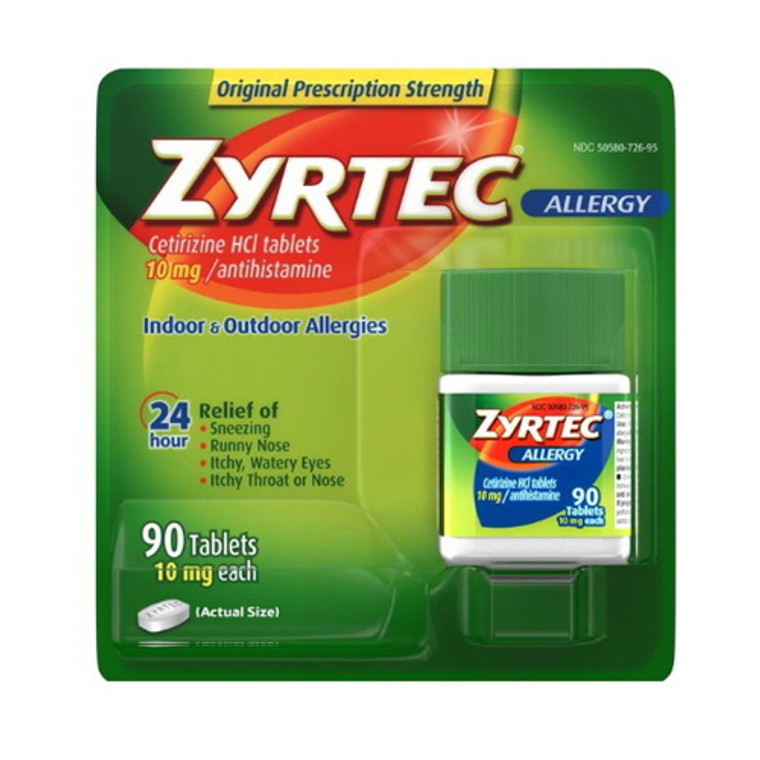 Zyrtec 24 Hour Allergy Relief Tablets, Cetirizine HCl, 90 Ea