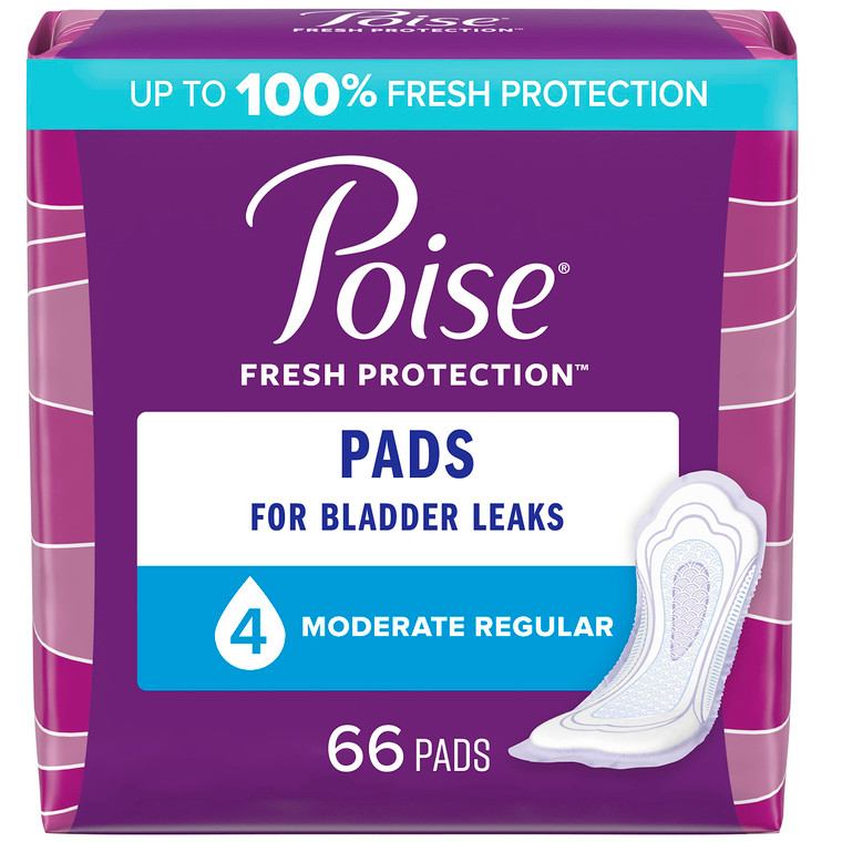 Poise Moderate Absorbency Pads, Regular Length, 66 Ea