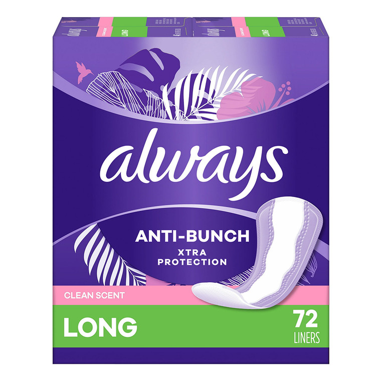 Always Anti Bunch Xtra Protection Daily Liners Long for Every Day Freshness 72Ea