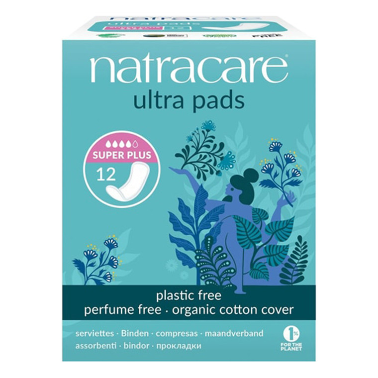 Natracare Ultra Super Plus Pads Slim fit Pads with Organic Cotton Cover Suitable for Sensitive Skin 12Ea