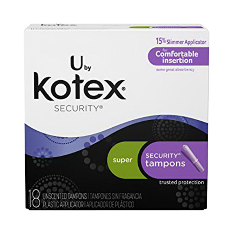 Kotex Security Tampons with Plastic Applicator, Super Absorbency, 18 Ea