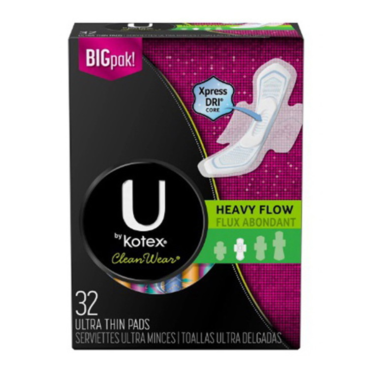 U By Kotex CleanWear Ultra Thin Heavy Flow Pads, 32 Ea, 3 Pack