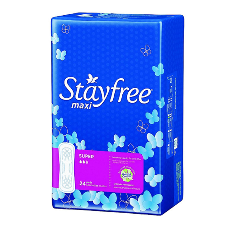 Stayfree Super Maxi Pads with Odor Neutralizers, Thermo Control, 24 Pads