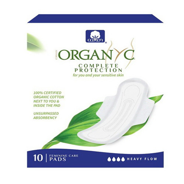 Organyc Organic Cotton Menstrual Pads, Heavy Flow, 10 Ea