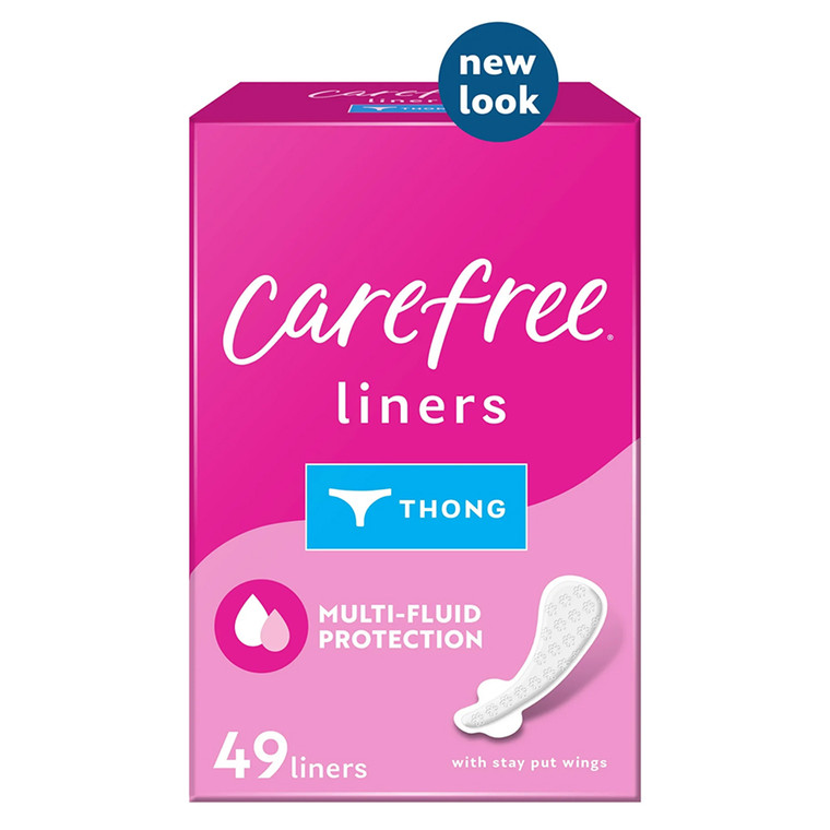 Carefree Thong Pantiliners Regular Unscented With Wings, 49 Ea