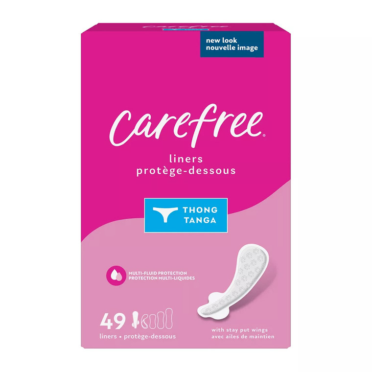 Carefree Thong Unscented Pantiliners with Wings for Light Period Protection and Daily Freshness 49Ea