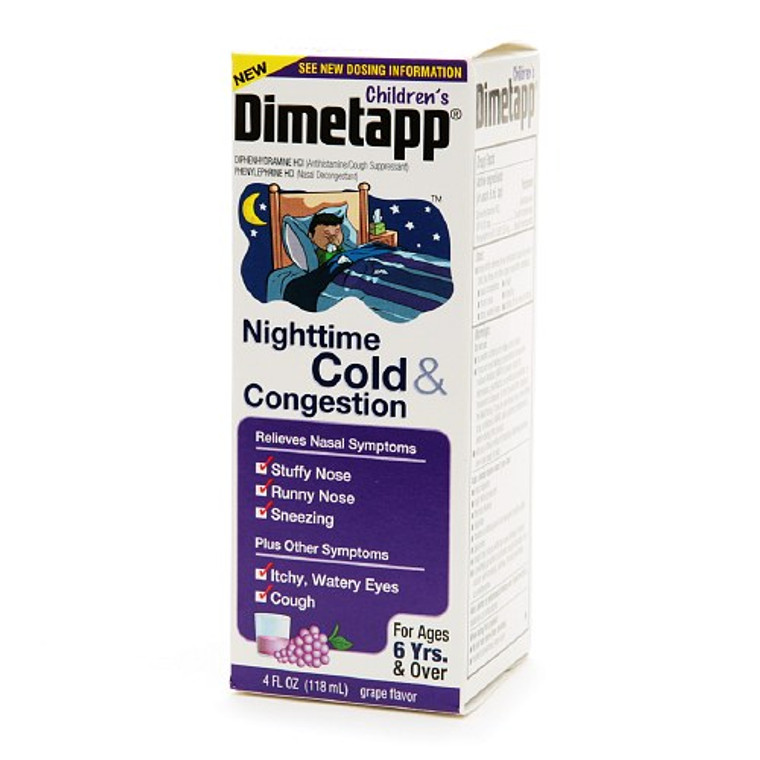 Dimetapp Childrens Nighttime Cold And Congestion Relief Syrup, Grape - 4 Oz